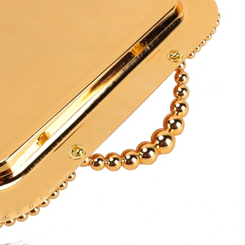 ciciglow European Style Beaded Metal Serving Tray Elegant Mirror Platter for Desserts Jewelry for Home Office Cafes (Gold) - color: Gold