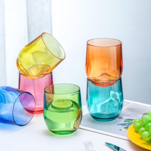 Acrylic Stemless Wine Glasses, 14oz, Multicolor Set of 6 (Colorful)