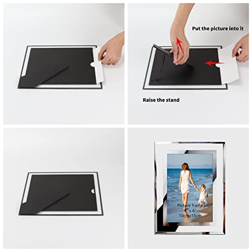 Hoikwo Bulk 4x6 Picture Frames, 4 Packs Silver Photo Frames 4 by 6, Glass Wedding Frames 4x6, Clear Mirror Wedding Photo Frames, Only for Tabletop Display Vertically or Horizontally - size: 4x6-4 Frames
