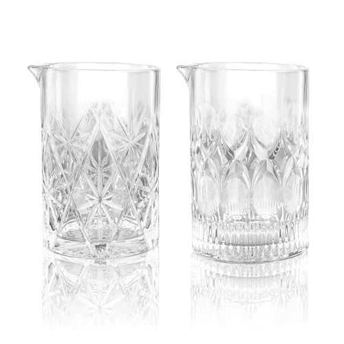 24 Oz Cocktail Mixing Glass Stirring Glasses for Whiskey Cocktail Mixing Shaker Glass Martini Old Fashioned Crystal Bar Set 700ml 2PCS (X-shape/Snowflakes) - style: X shape/ Snowflakes