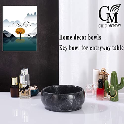 4.72 Inch Decorative Bowls - Natural Marble Key, Coffee Table Centerpiece, Soap Serving, Incense Burner, Smudge Bowl - color: Black Marble