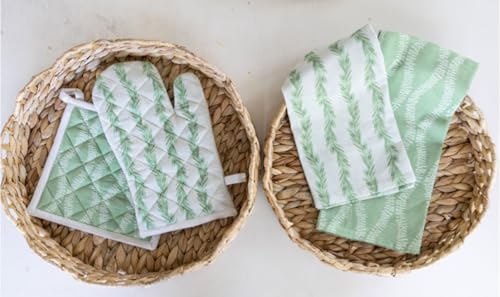 Boston International Dish Towel Set of Two Cotton Tea Towels, 28" x 18", Leaf and Stem - color: Leaf and Stem