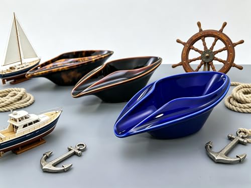 Ceramic Decorative Ashtray Luxury Yacht-Inspired,Glossy Blue Design for Men | Modern Catchall Tray with Single Secure Slots for Home Décor, Office, Indoor, Outdoor