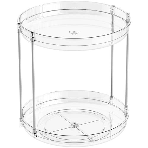 Clear 360 Rotating Bathroom Counter Organizer,2 Tier Spinning Perfume Organizer and Makeup Tower for Lotion,Hair,Face Skincare Beauty Products,Tiered Lazy Susan and Makeup Organizers for Vanity - style: Round