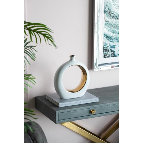 White and Gold Donut Vase Ceramic Hollow Round Flower Vase Minimalist Boho Home Decor for Wedding Party Dinner Table Living Room Office Bedroom