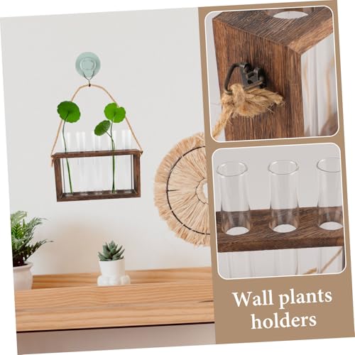 Toyvian 1 Set Wall Mounted Hydroponic Planter with Wooden Stand of Glass Test Tube Vases for Home Decoration for Plant Terrariums and Propagation Stations