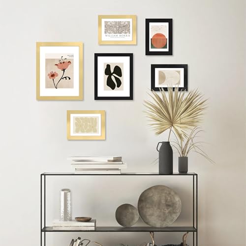 Hongkee 4x6 Picture Frame (4 Pack, Gold), Made of Real Glass and Wooden Frame - Display Pictures 3.5x5 with Mat or 4x6 Without Mat, 4 by 6 Photo Frames TableTop Display and Wall Mounting - color: Gold, size: 4x6 in