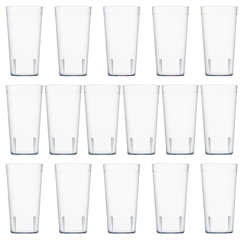 US Acrylic Cafe Plastic Reusable Tumblers (Set of 16) 20-ounce Water Cups in Clear | Value Set of Restaurant Style Drinking Glasses, Stackable, BPA-free, Made in the USA | Top-rack Dishwasher Safe - color: Clear, size: 20 ounces