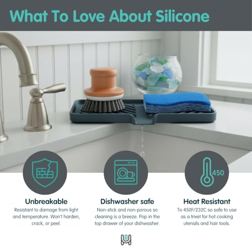 Silicone Soap Dish Tray and Sponge Holder with Drain Chute and Feet | 3-Way Sloped Design | Bathroom and Kitchen Sink Organizer Caddy (Light Grey, 5"x4", 3.5 Ounces) - color: Light Grey, size: 5"x4"