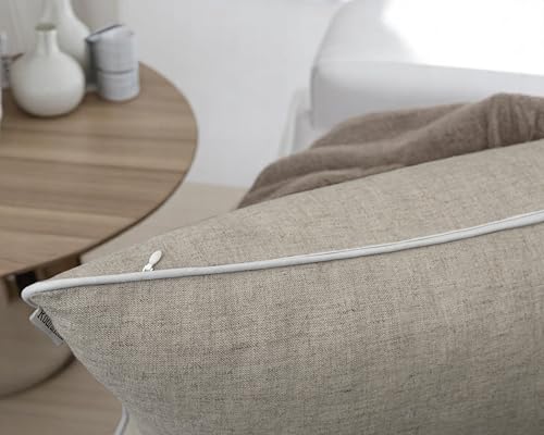 Rudransha Hand Embroidered Linen Lumbar Pillow Cover - 12x20 Natural Botanical Leaf Accent - Hazel Leaves - color: Natural-hazel, size: 20" x 12" (Pack of 1)