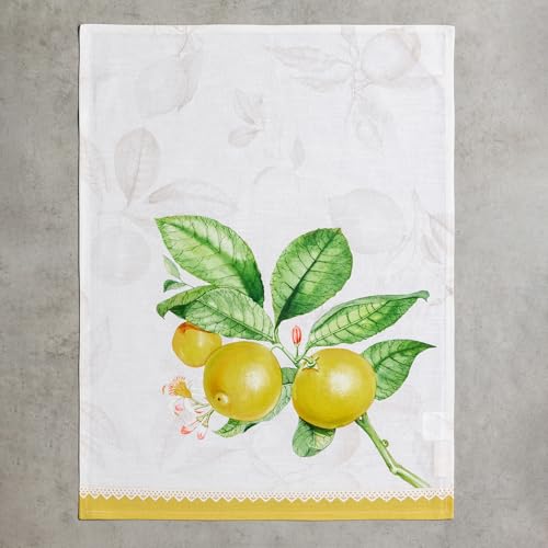 Maison d' Hermine Kitchen Towels Set of 3 Reusable 100% Cotton 27.50" x 20" | Cloth Tea Dish Towels Absorbent with Hanging Loop for Kitchen Dining Party Wedding Hotel Home Spring Summer - Limoncello - color: 003 - Limoncello