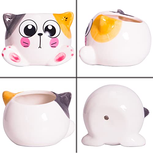 3.4 Inch Cute Succulent Pots with Drainage, Cat Planters for Indoor Plants | Tiny Animal Planters Mini Cat Pots Small Ceramic Flower Pot Cartoon Cactus Plant Pots Set of 6 - color: Cats 6pcs
