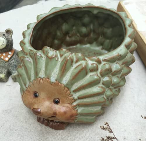 Cute Animal Shaped Vase Pot Home Decoration for Small Succulent Plants Cartoon Flower Pot Ceramic Succulent Planter with Drainage Hole Succulent Holder (Large Hedgehog-7.4X5.5X3.5IN) - size: Large Hedgehog-7.4X5.5X3.5IN