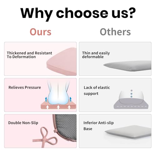 Dining Chair Cushions, Pink, 17"x16", Set of 4 | 2" Cooling Gel High-Density Foam, Chair Pads with Ties, Non-Slip Bottom, Removable Washable Cover, For Dining and Kitchen - color: Pink, size: 4 Count (Pack of 1)