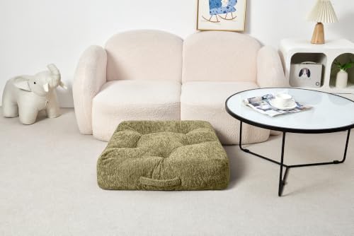 Floor Cushion Pillow, Portable Large | Meditation Adult Sitting Pillow with Handle for Tatami, Living Room & Yoga (1, Square, Green, 22 x 22 x 6 inches) - color: Square, Green