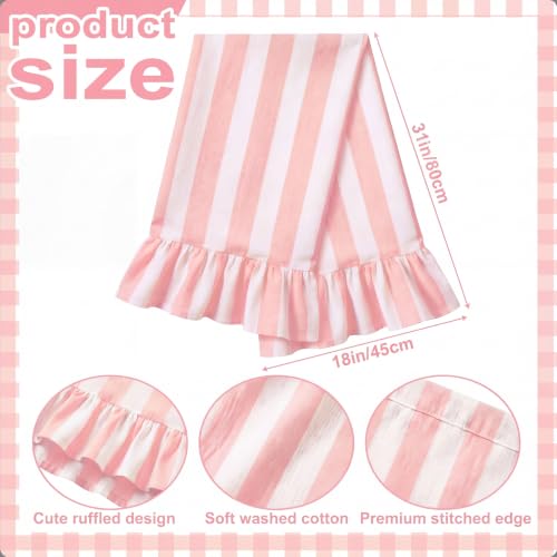 Pink Striped Kitchen Towels Set of 2, 100% Cotton Ruffled Striped Dish Towels 18"x31" Absorbent Tea Cloths Classic Pattern for Farmhouse Charm, Drying Dishes, Entertaining Guests - color: Pink