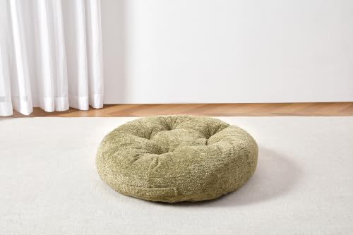 Floor Cushion Pillow, Portable Large | Meditation Adult Sitting Pillow with Handle for Tatami, Living Room & Yoga (1, Round, Green, 22 x 22 x 6 inches) - color: Round, Green