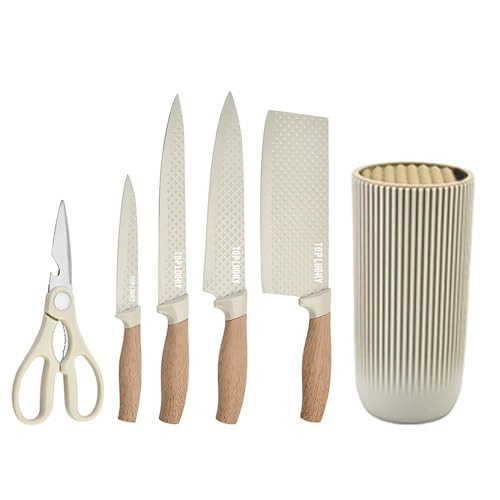 Knife Set, Wiztoynia 6-Piece Khaki Kitchen Knife Set for Home, Anti-Rust Non-stick Stainless Steel Sharp Chef Knife Sets with Universal Knife Block for Kitchen, Ergonomical Design (Khaki) - color: Khaki