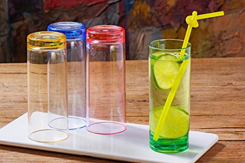 YINJOYI 12 oz Highball Drinking Glasses Plastic Tumblers Tall Water Cups Adults Glassware Colored Picnic Drinkware Reusable Set of 4