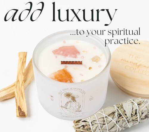 Large Crystal Candles for Women - 12oz Soy Wood Wick Candles that Crackle. Scented, Non-Toxic, Luxury Aromatherapy. Unique Meditation Spiritual Gifts for Women - style: Lavender Vanilla Healing Crystals Candle
