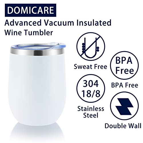 DOMICARE Stainless Steel Wine Tumbler Bulk with Lid, Personalized White Insulated Tumblers Set, 12oz Travel Coffee Cups Pack of 1 - color: White, size: 1 Count (Pack of 1)