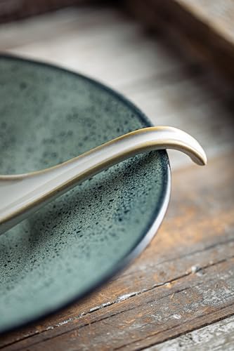 LYEOBOH Asian Soup Spoons, 6.5 inch Ceramic Soup Spoon Set of 6, Dinner Spoons with Deep Hook for Home, Kitchen, Dishwasher & Microwave Safe, Farmhouse Style, Beige - color: Beige
