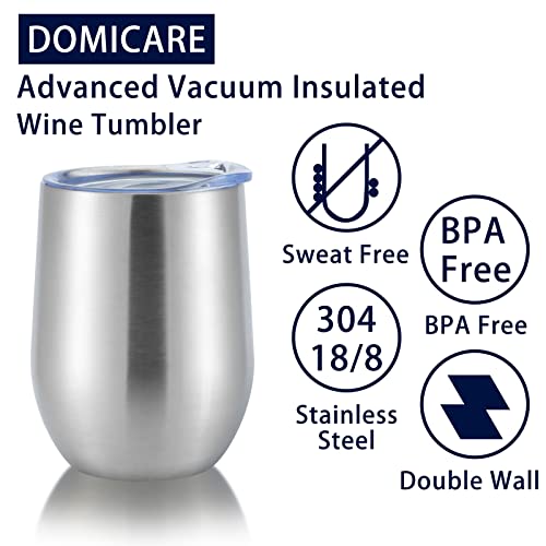 DOMICARE Stainless Steel Wine Tumbler Bulk with Lid, Personalized Insulated Tumblers Set, 12oz Travel Coffee Cups Pack of 1, Stainless steel - color: Stainless Steel, size: 1 Count (Pack of 1)