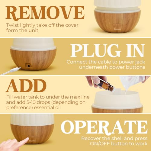 SALKING Essential Oil Diffuser for Home, 300ml Aromatherapy Diffuser Quiet | Ultrasonic Diffusers for Essential Oils, 8 Color LED Lights, Cool Mist Humidifier, Auto Shut-Off, Large Room, Bedroom, Office - color: 300ml