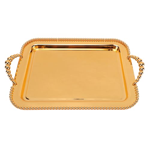 Asixxsix Metal Serving Tray, 16.5 x 11.0 inch Rectangular Stainless Steel Food Serving Tray European Retro Style Mirror Coffee Table Dessert Platter for Buffet Wedding Party (Gold) - color: Gold