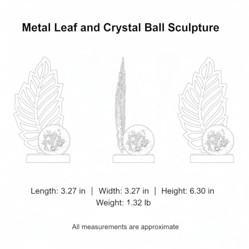 for Shelf, Desk, or Console Table Display: Modern Geometric Metal Leaf and Crystal Ball Sculpture Accent (1 PC) - size: 3.27 x 3.27 x 6.3 in