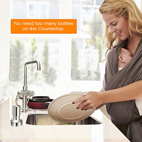 Sink Soap Dispenser for Kitchen Sink, Countertop Built in Sink Soap Dispenser with 47”Extension Tube kit, No Need to Fill The Little Bottle Again (Brushed Nickel) - color: Brushed Nickel