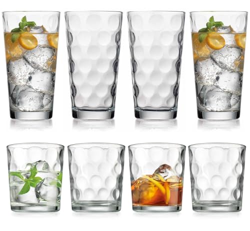 Home Essentials & Beyond Glassware Drinking Glasses Set Of 8 4 Highball (17 oz.) Kitchen Glasses | 4 (13 oz.) Rocks Glass Cups for Water, Juice and Cocktails. - size: 8 Piece Set (4 x 17 oz Highball, 4 x 13 oz Rocks)