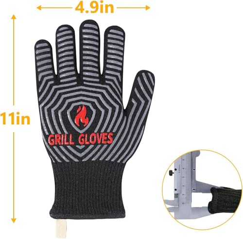 QUWIN Oven Mitts Set, Heat Resistant with Mini Oven Gloves and Hot Pads Potholders, Non-Slip Food Grade Long Oven Mitts for Kitchen Baking Cooking (Black - D)