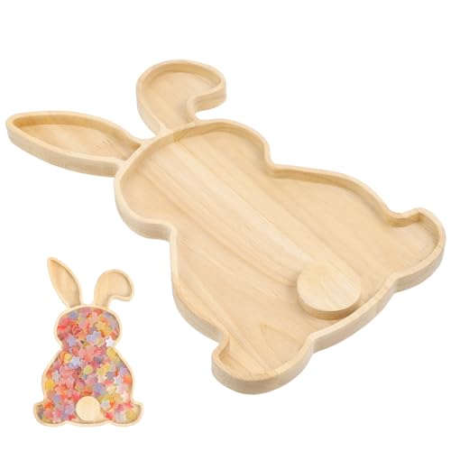 Toddmomy Easter Bunny Wooden Serving Tray, 11-Inch Rabbit Shaped Charcuterie Board, Natural Wood Fruit & Snack Platter for Easter Farmhouse Table Decor, Spring Party Appetizer Dish
