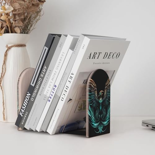 Book Ends for Shelves Fantasy Phoenix Non Skid Wooden Bookends Heavy Duty Decorative Book Stoper for Home Office Library