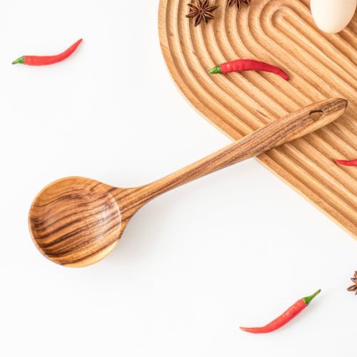 Gudamaye Wooden Soup Ladles, Natural Teak Wooden Spoons, 13 inch Big Deep Ladle for Cooking, Wood Kitchen Utensils Set - style: 1 PC Teak Ladle