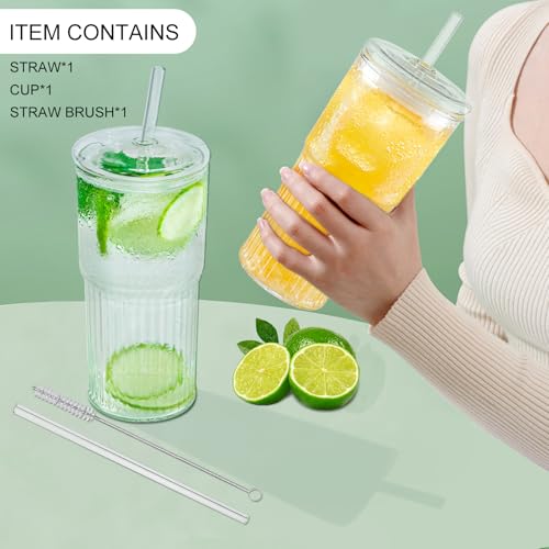 Luiaiog Glass Cups with Lids and Glass Straws, High Borosilicate 20OZ Tumblers for Coffee, Tea, Juice, Smoothies, Hot/Cold Drinks at Home, Office - color: Standard Clear 1pc 20oz