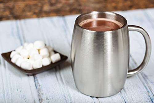 CHILLOUT LIFE Stainless Steel Insulated Coffee Mugs Set of 2 (14oz) – Double Wall Coffee Cups with Spill Resistant Lid & Strong Handle, Shatterproof Cups for Cold Drinks and Hot Beverages - color: Stainless Steel