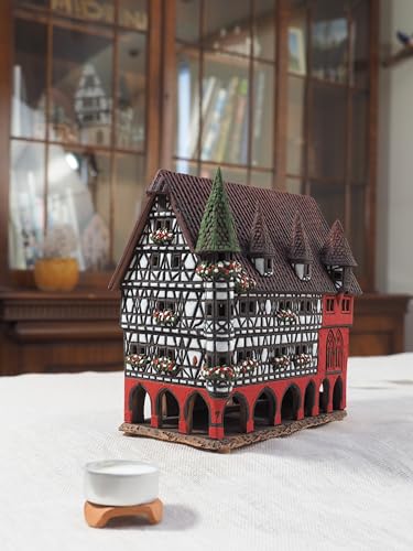 Ceramic Art Tealight Candle Holder Room Decoration Handcrafted Collectible Miniature Aroma Light House Town Hall in Fulda, Germany C330