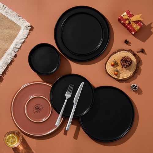 LIANYU 24 Piece Dinnerware Set for 8, Modern Style Stoneware Dinnerware Set | Scratch Resistant, Dishwasher Safe Bowl and Plate Sets, Ceramic Dish Dinner Set, Charcoal Black - color: Charcoal Black
