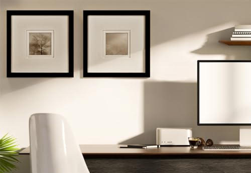 Yaetm 12x12 Square Picture Frame Matted to 5x5, Double Floating Ivory Mat, Black Photo Frame with Polished Tempered Glass for Wall Gallery, Home and Office, Wall Mounting, 3 Pack, Black