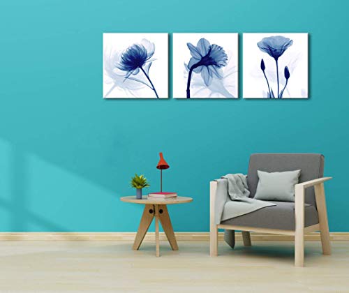 Wieco Art Blue Abstract Flowers 3 Panels Canvas Prints Wall Art Modern Pictures Artwork for Living Room Bedroom and Home Decorations - size: 20x20inchx3pcs (Unframed)