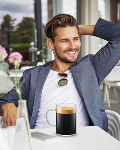 LUXU Glass Coffee Mugs, 16 oz Ice coffee cups,Large Beer Mugs Set of 4 | Everyday Drinkware,Water Glass,Glass Drink Tumblers,Bar Glassware,Borosilicate Glass Mugs with Handle for Hot/Cold Beverages - style: 16 oz clear mugs