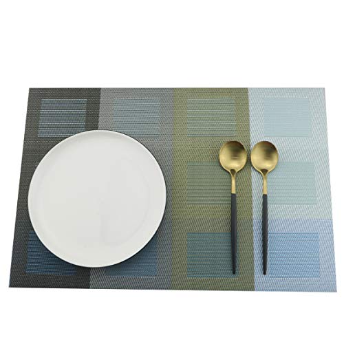 Set of 6 Placemats for Dinning Table, Luxury PVC Woven Vinyl Table Mats,Washable and Heat Insulation Kitchen Place Mats (6 pcs, Red) - color: Blue-square