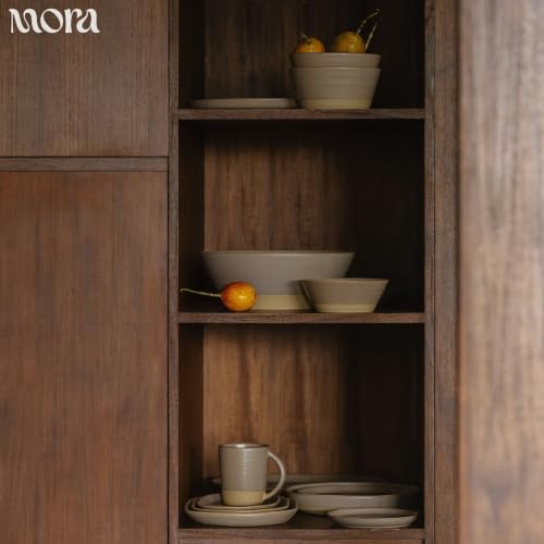Mora Giant Salad Bowl Set with Wood Salad Servers, 4 qt Large Ceramic Serving Bowl for Salad, Pasta & Fruit, Microwave, Oven and Dishwasher Safe - Dusk - color: Dusk