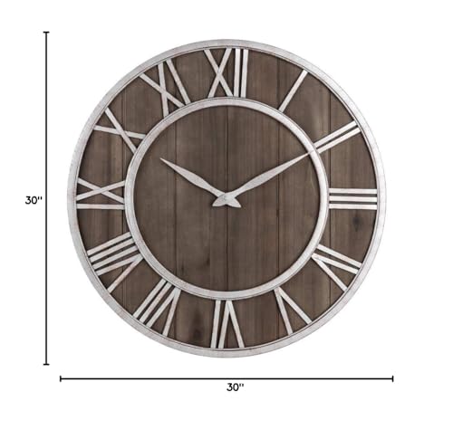 Oldtown Farmhouse Metal & Solid Wood Noiseless Wall Clock (Dark Brown, 30-inch) - color: Dark Brown, size: 30-inch