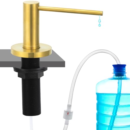 Soap Dispenser for Kitchen Sink Champagne Gold, Stainless Steel Countertop Pump, Built in Sink Soap Dispenser with 47" Extension Tube kit - color: Champagne Gold