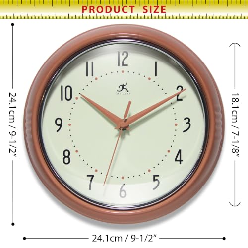 Infinity Instruments Retro Round Metal Wall Clock, Terracotta, 9.5" - color: Terracotta, size: 9.5 Inch