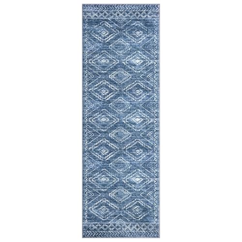 KILOCOCO Washable Runner Rug 2x6 ft Hallway Runners, Stonewashed Blue | Non Slip Runner Rug, Printed Kitchen Runner Rug, Low-Pile Entryway Runners, Soft Geometric Rugs for Bedroom Hall Living Room - color: Stonewashed Blue, size: 2' x 6' (Runner)
