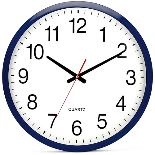 Bernhard Products Navy Wall Clock Silent Non Ticking - XL 18 Inch Quality Quartz Battery Operated Round Easy to Read Home/Office/Classroom/School Clock - color: Navy, size: 18 Inch